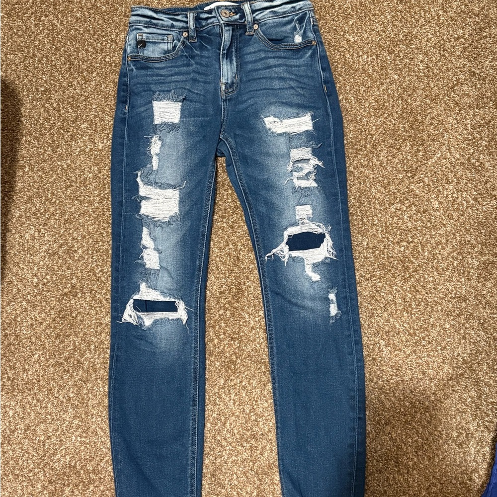 Maurices Dark Blue Ripped Skinny Jeans